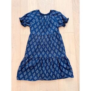 Blake Shelton x Lands End Girls Blue Diamond Print Gauze Tiered Dress Size S 6-7
